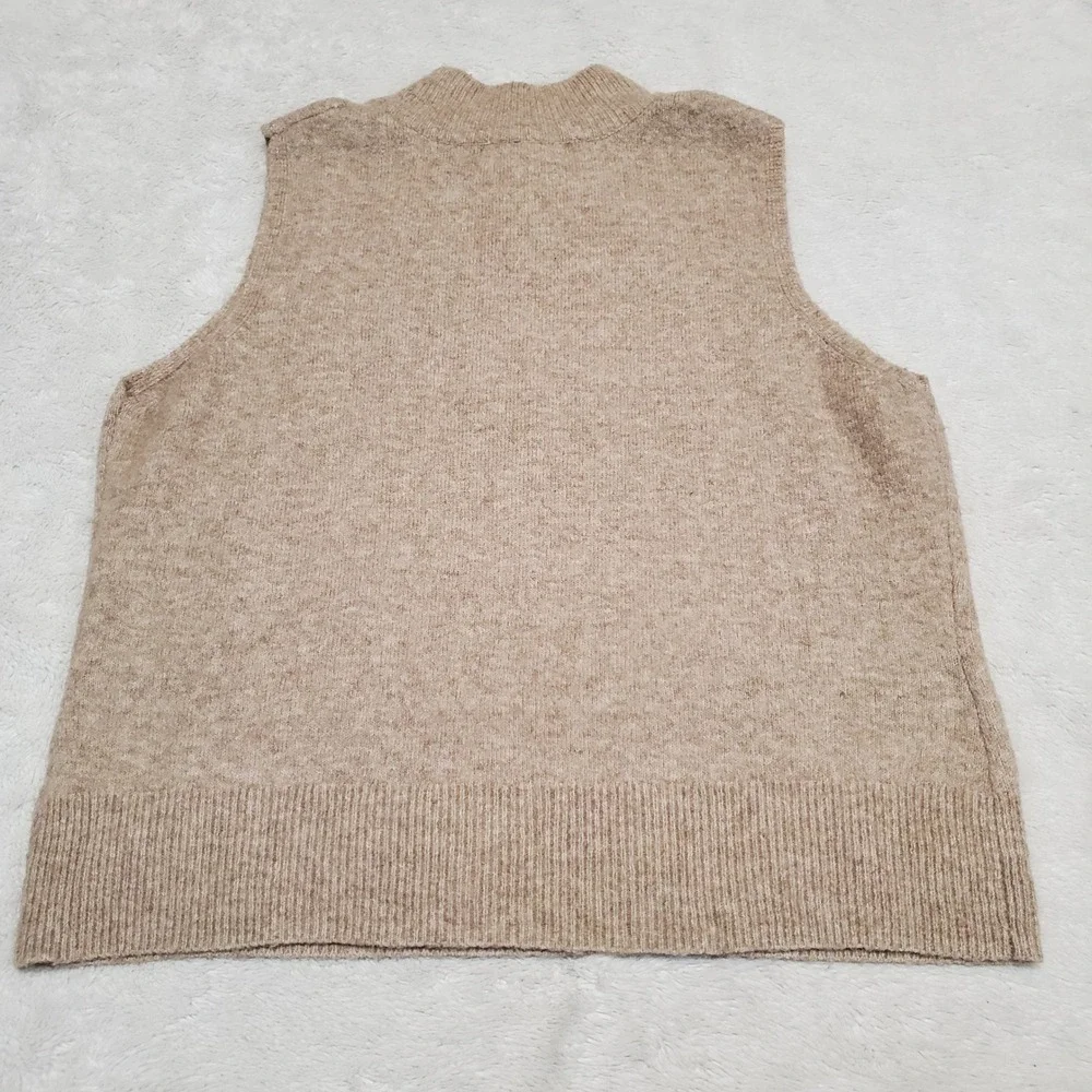 Tahari Cream Brown Mockneck Sleeveless Wool Knit Sweater Women Large Classic - Picture 3 of 7